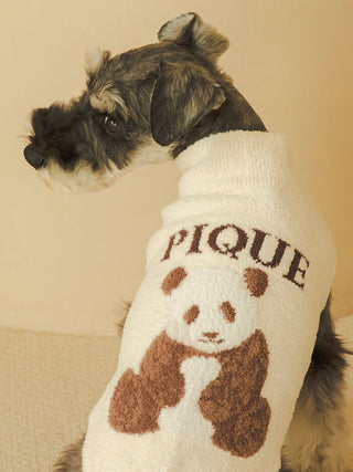 Dog wearing CAT&DOG panda jacquard high-neck pet clothes with "PIQUE" design, featuring a cute panda graphic, side view.