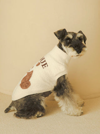 Dog in white high-neck Gelato Pique sweater with panda design, showcasing premium loungewear and sleepwear for pets.