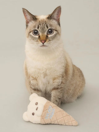 Cat with Gelato Pique bear ice toy, showcasing premium loungewear and sleepwear style by CAT&DOG USA.