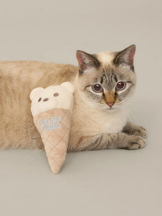 Alt Tag: Cat with Gelato Pique USA Bear Ice Toy, perfect for premium loungewear and sleepwear enthusiasts.