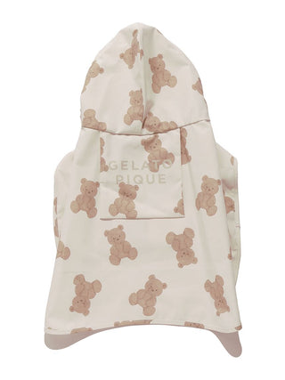 Gelato Pique USA beige pet rain poncho with teddy bear prints, XL size, premium loungewear and sleepwear for cats and dogs.