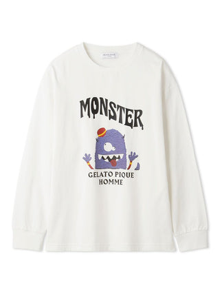KAZUSA MATSUYAMA Monster Mens Long Sleeve Shirt in Off White, Men's Loungewear Tops, T-shirt , Tank Top at Gelato Pique USA