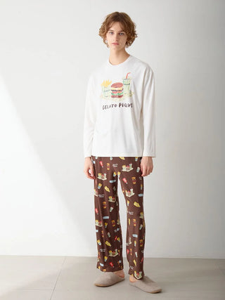 [Hirano Toshiyuki] Men's Hamburger One-point Print Long-sleeved T-shirt