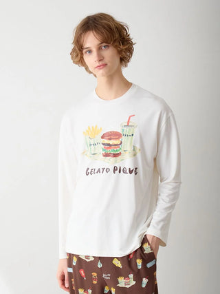 [Hirano Toshiyuki] Men's Hamburger One-point Print Long-sleeved T-shirt