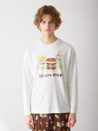 [Hirano Toshiyuki] Men's Hamburger One-point Print Long-sleeved T-shirt