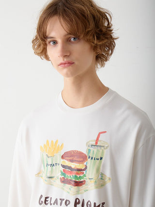 [Hirano Toshiyuki] Men's Hamburger One-point Print Long-sleeved T-shirt