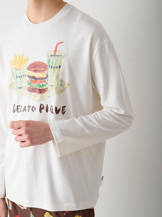 [Hirano Toshiyuki] Men's Hamburger One-point Print Long-sleeved T-shirt