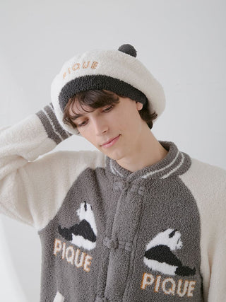 Cozy MENS Baby Moco Panda Water-Absorbing Hair Bonnet by Gelato Pique USA, in white and black, for premium loungewear and sleepwear.