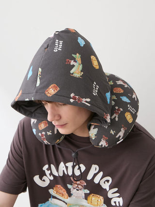 [Hirano Toshiyuki] Men's Cool Rayon Plane Dog Printed Neck Pillow - view 8