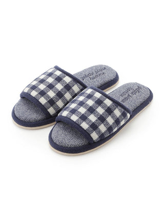 MEN'S Gingham Check Jacquard Bedroom Indoor Slip On Shoes in NAVY, Men's Lounge Room Slippers, Bedroom Slippers, Indoor Slippers at Gelato Pique USA.