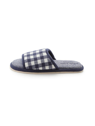 MEN'S Gingham Check Jacquard Bedroom Indoor Slip On Shoes in NAVY, Men's Lounge Room Slippers, Bedroom Slippers, Indoor Slippers at Gelato Pique USA.