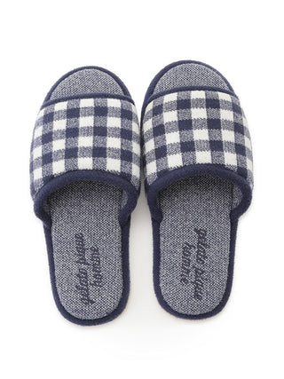 MEN'S Gingham Check Jacquard Bedroom Indoor Slip On Shoes in NAVY, Men's Lounge Room Slippers, Bedroom Slippers, Indoor Slippers at Gelato Pique USA.