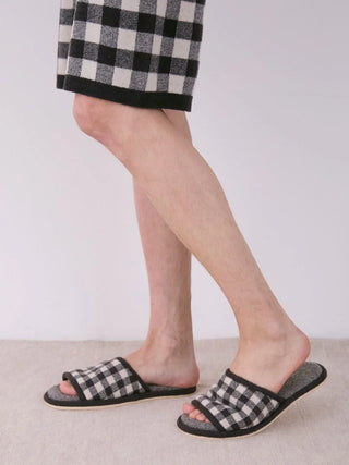 MEN'S Gingham Check Jacquard Bedroom Indoor Slip On Shoes in CHARCOAL GRAY, Men's Lounge Room Slippers, Bedroom Slippers, Indoor Slippers at Gelato Pique USA.