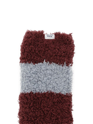 Mens Gelato 2 Border Fuzzy Socks with red and gray stripes, soft and fluffy texture, perfect for cozy lounging.