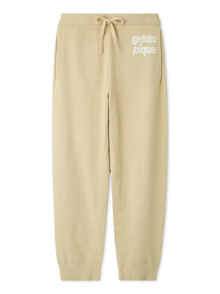 MENS Air Moco Logo Jacquard Lounge Pants by Gelato Pique, beige, lightweight and cozy with elastic waistband and adjustable drawstring.