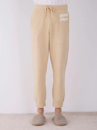 MENS Air Moco Logo Jacquard Lounge Pants by Gelato Pique with elastic waistband and drawstring, in soft beige color for ultimate comfort.