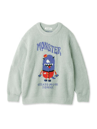KAZUSA MATSUYAMA Baby Moco Monster Jacquard Pullover in Green, Men's Pullover Sweaters at Gelato Pique USA