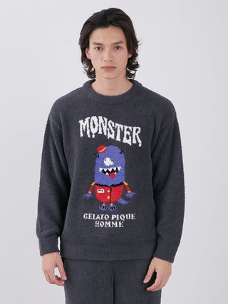 KAZUSA MATSUYAMA Baby Moco Monster Jacquard Pullover in Dark Gray, Men's Pullover Sweaters at Gelato Pique USA