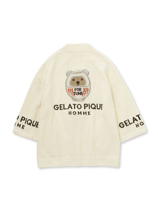 Baby Moco Bear Dharma Pique Oversized Cardigan in cream, Comfy and Luxury Men's Loungewear Cardigan at Gelato Pique USA.