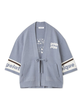 Blue Gelato Pique men's jacquard kimono cardigan with logo and wide sleeves, featuring a front tie closure for stylish comfort.