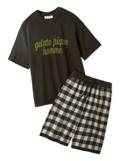 MEN'S Logo Pullover & Gingham Checked Shorts Loungewear Set gelato pique