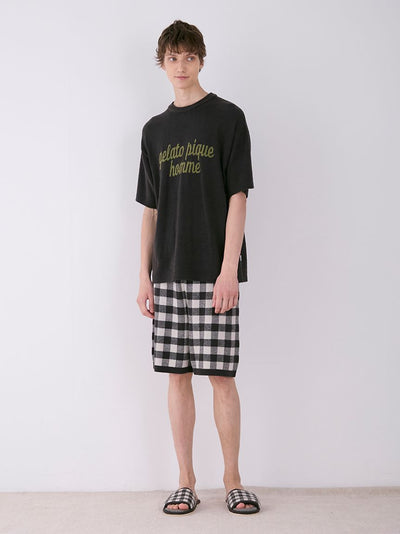 MEN'S Logo Pullover & Gingham Checked Shorts Loungewear Set gelato pique