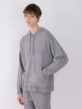 MEN'S Melange Jacquard Cozy Zip Up Hoodie in GRAY, Men's Loungewear Hoodies & Sweatshirts Zip-ups & Pullovers at Gelato Pique USA.