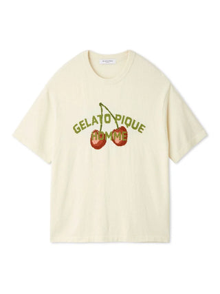 Men's smoothie cherry fleece shirt with embroidered cherry motif and 'Gelato Pique Homme' text.