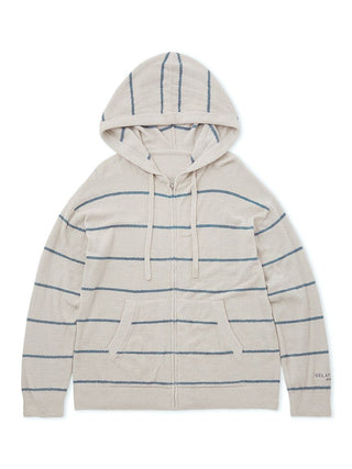 Men's Hot Smoothie Zip Up Hoodie by Gelato Pique in a soft striped pattern, featuring front pockets and adjustable hood.