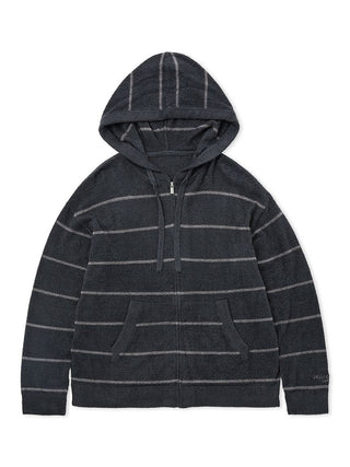 MEN'S Hot Smoothie Zip Up Hoodie from Gelato Pique in dark gray with white stripes, featuring soft plush fabric and excellent heat retention.