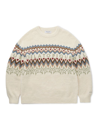 Gelato Pique men's powder Fair Isle Jacquard pullover sweater with intricate winter pattern, soft and lightweight material.