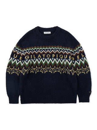 Powder Fair Isle Jacquard Pullover Sweater in Navy, Men's Pullover Sweaters at Gelato Pique USA