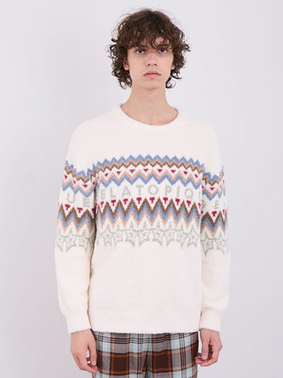 Powder Fair Isle Jacquard Pullover Sweater in Ivory, Men's Pullover Sweaters at Gelato Pique USA