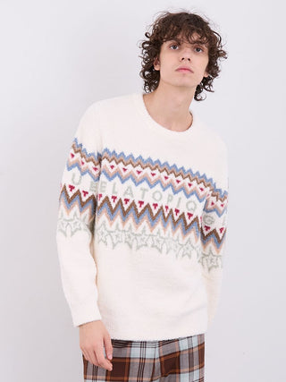 Powder Fair Isle Jacquard Pullover Sweater in Ivory, Men's Pullover Sweaters at Gelato Pique USA