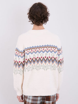 Powder Fair Isle Jacquard Pullover Sweater in Ivory, Men's Pullover Sweaters at Gelato Pique USA