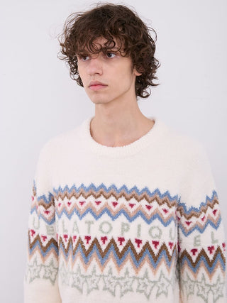 Powder Fair Isle Jacquard Pullover Sweater in Ivory, Men's Pullover Sweaters at Gelato Pique USA