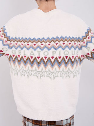 Powder Fair Isle Jacquard Pullover Sweater in Ivory, Men's Pullover Sweaters at Gelato Pique USA