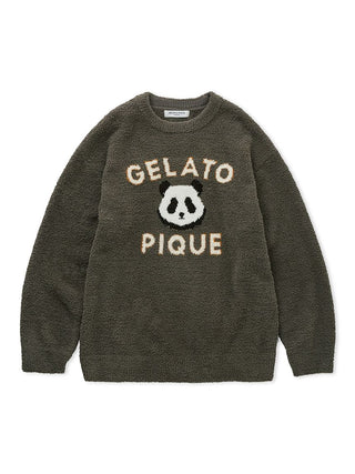 Men's Powder Panda Jacquard Pullover Sweater by Gelato Pique USA with panda face and logo, made from ultra-soft powder fabric.