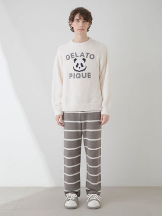 Alt Tag: Men's cream Gelato Pique cozy panda jacquard pullover sweater, premium loungewear and sleepwear.