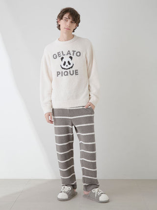 Cozy cream Gelato Pique USA Powder Panda Jacquard Pullover Sweater for men, featuring premium loungewear design with panda motif.