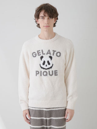 Cream Gelato Pique USA cozy panda jacquard pullover sweater for men, featuring premium loungewear and sleepwear design.