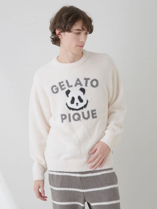 Cozy cream Powder Panda Jacquard Pullover Sweater by Gelato Pique USA, featuring premium loungewear and sleepwear design.