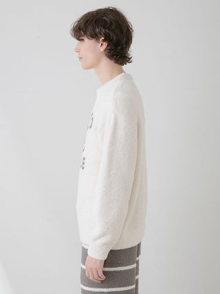 Cream Powder Panda Jacquard Pullover Sweater by Gelato Pique USA, featuring cozy and premium loungewear style for men.