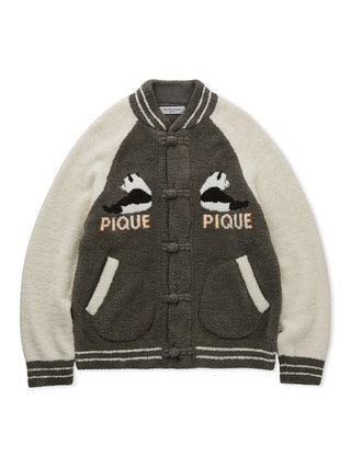 MENS Powder Panda Jacquard Varsity Jacket, gray, by Gelato Pique USA. Cozy, premium loungewear and sleepwear with panda design.