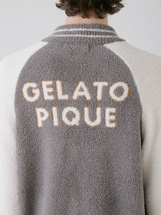 Gray Gelato Pique varsity jacket featuring cozy panda jacquard design, perfect for premium loungewear and sleepwear.