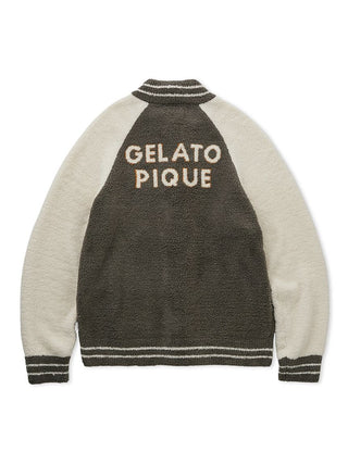 Gray Gelato Pique Men's Powder Panda Jacquard Varsity Jacket, cozy premium loungewear and sleepwear with panda motif.