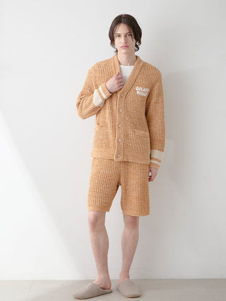 Mens Melange Waffle Knit Cardigan