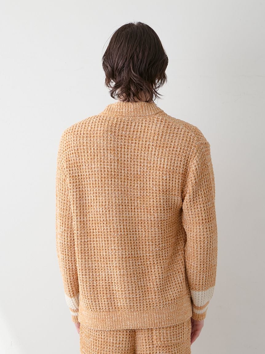 Mens Melange Waffle Knit Cardigan