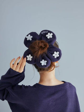 Airy Moco Flower Hair Scrunchie in Navy, Women's Loungewear Hair Accessories, Hair Clips, Headbands, Hair Ties at Gelato Pique USA