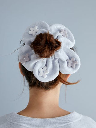 Airy Moco Flower Hair Scrunchie in Blue, Women's Loungewear Hair Accessories, Hair Clips, Headbands, Hair Ties at Gelato Pique USA